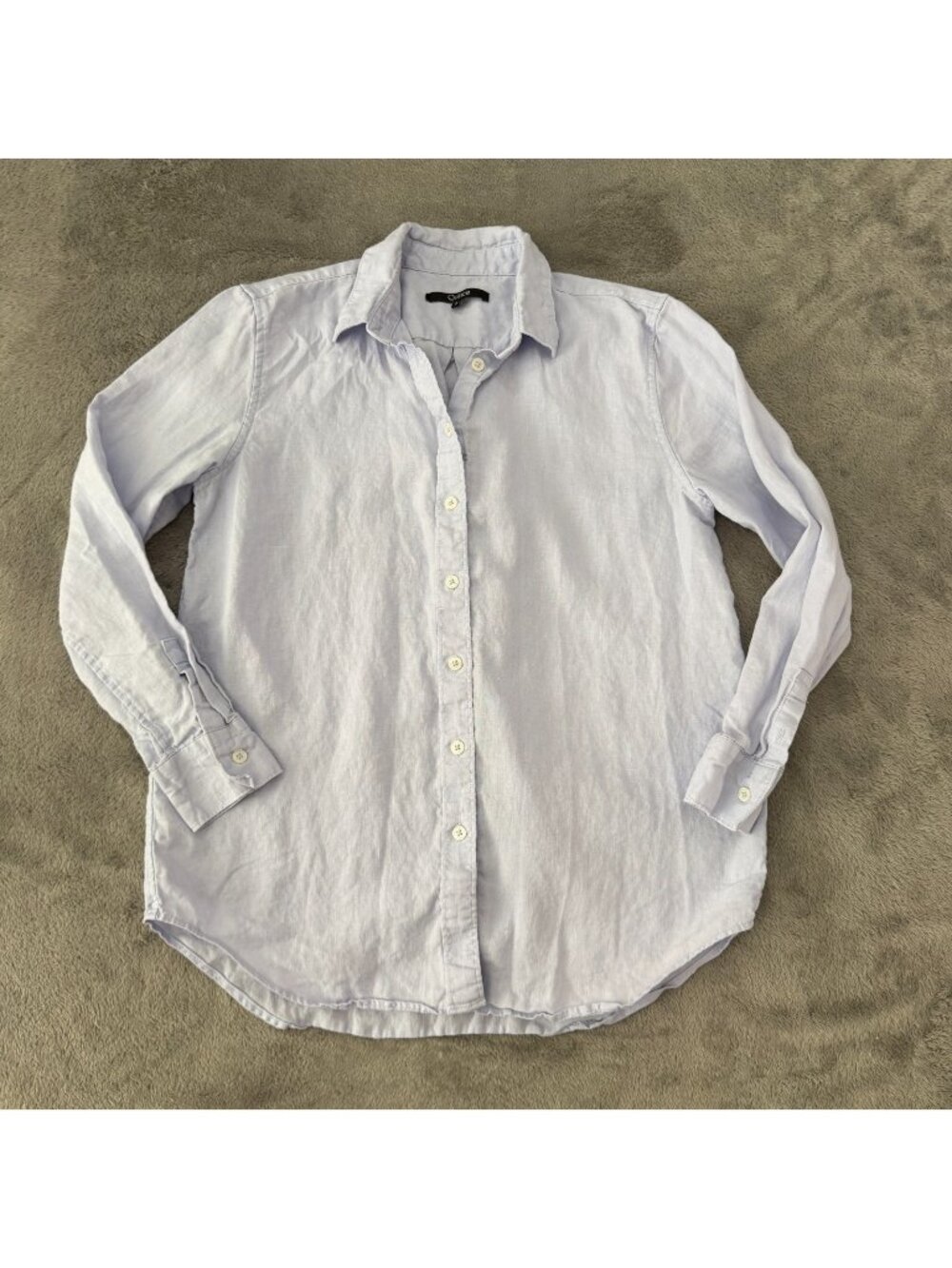 Quince 100% Organic Linen Periwinkle Button Up Long Sleeve Shirt SMALL Womens